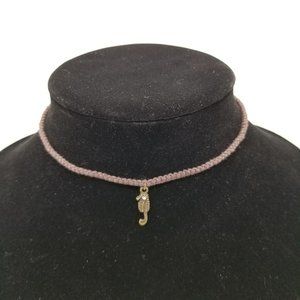 Handmade Hippie Hemp Cord Choker Necklace with Seahorse Charm Pendant